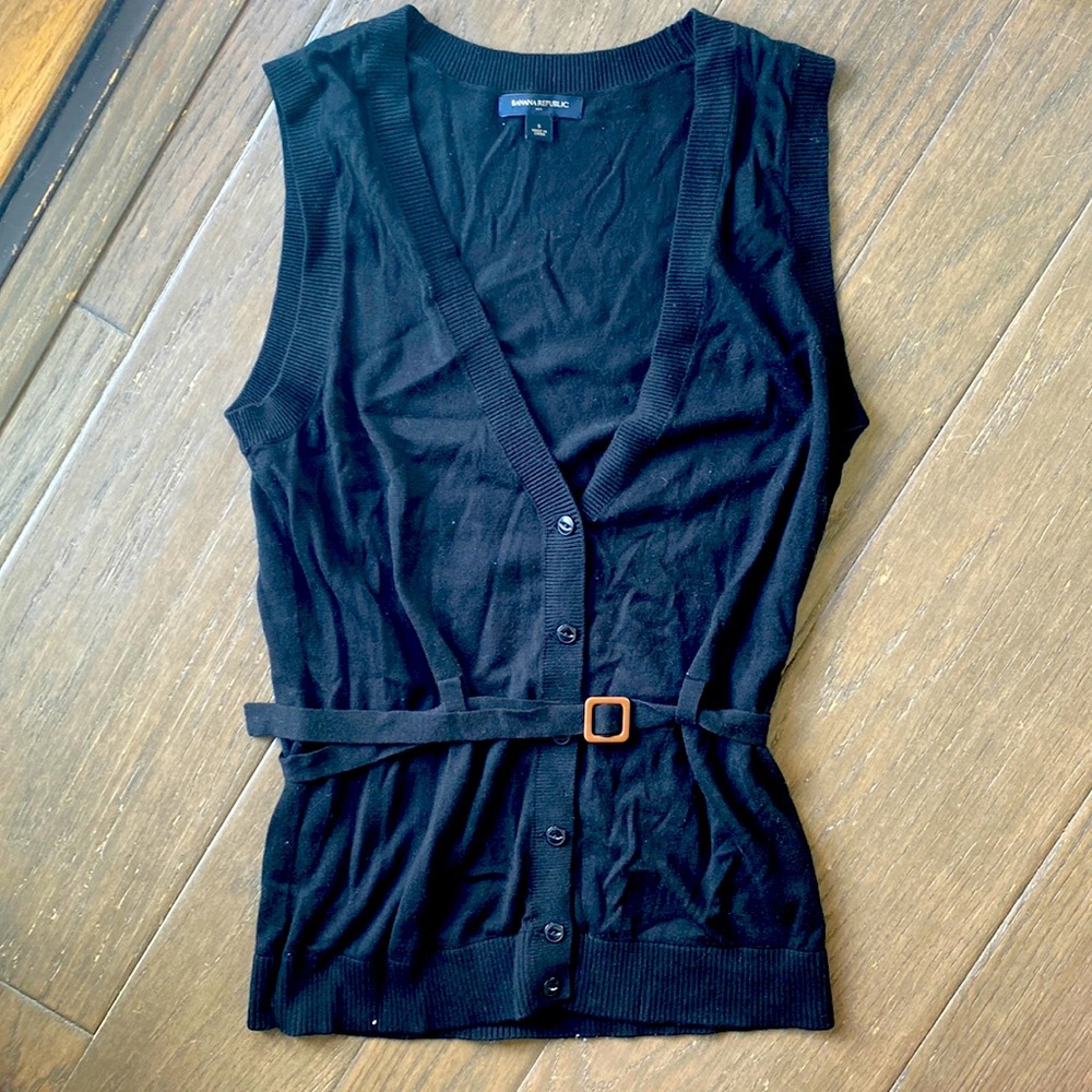 Belted, soft, like new button up vest with waist tie belt